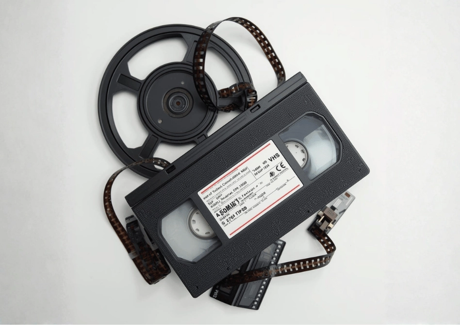 VHS tape and film reel ready for video digitisation service in Cape Town